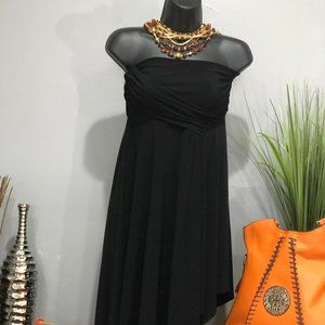 BLACK STRAPLESS HANDKERCHIEF MINI DRESS